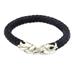 Men's leather and sterling silver bracelet, 'Tribal Strength'