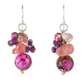Lovely Blend in Pink,'Pink Quartz and Glass Bead Dangle Earrings from Thailand'