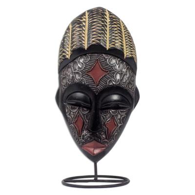 'Communion' - Artisan Crafted Metallic Wood Mask on Stand