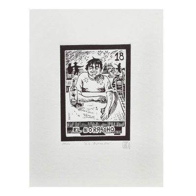Mexico Folk Art Theme Signed Black and White Etching