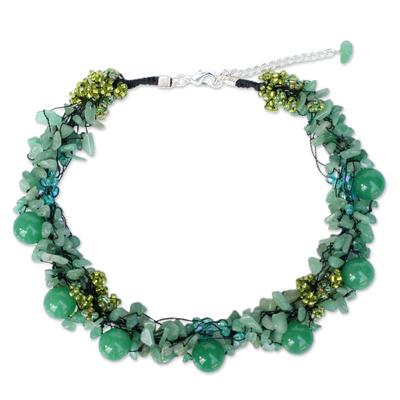 Beaded necklace, 'Gushing Green' - Artisan Crafted...