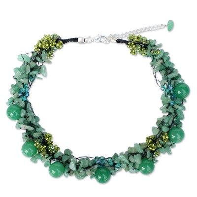 Beaded necklace, 'Gushing Green' - Artisan Crafted Quartz Necklace