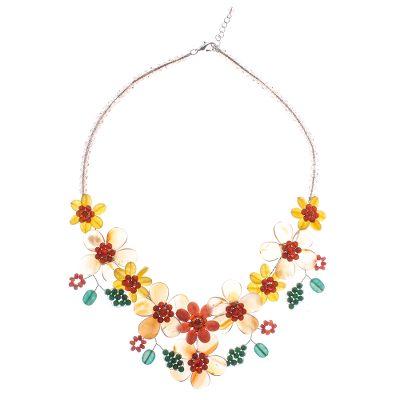 Flower Bed in Orange,'Hand Threaded Carnelian and Agate Statement Necklace'