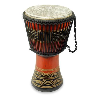 Wood djembe drum, 'Kente Spirit'