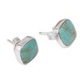 Square Bucklers,'Square Reconstituted Turquoise Stud Earrings from Mexico'