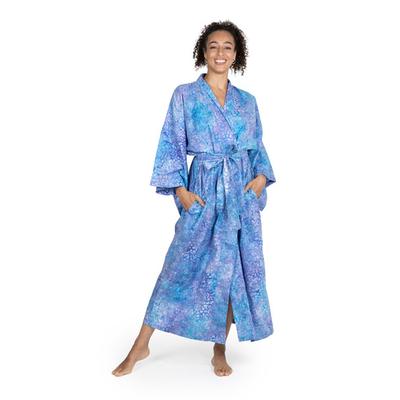 Cotton batik robe, 'Rushing River' - Women's Batik Cotton Robe