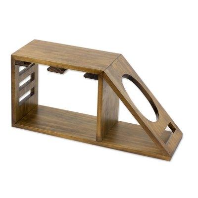 Wood wine bottle and glasses holder, 'Organic Mini...