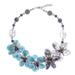 Ice Spring,'Floral Multi-Gemstone Beaded Statement Necklace in Blue'