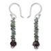 Labradorite and garnet dangle earrings, 'Evening Mist'