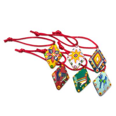 'Festive Guatemala' (set of 6) - Handmade Ceramic Christmas Ornaments