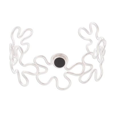 Abstract Blooms,'Modern Onyx Cuff Bracelet Crafted in Peru'