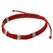 950 Silver Accent Braided Wristband Bracelet from Thailand 'Karen Bamboo in Scarlet'