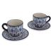 Blue Bajio,'Mexican Blue Ceramic Cups and Saucers (Set for 2)'