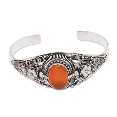 Bright Balinese Magic,'Ornate Balinese Carnelian and Sterling Silver Cuff Bracelet'