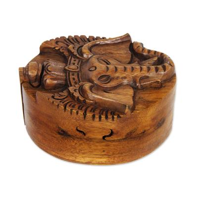 Wood puzzle box, 'Auspicious Ganesha'