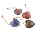Season of Love,'4 Floral Hearts Artisan Crafted Papier Mache Ornaments Set'