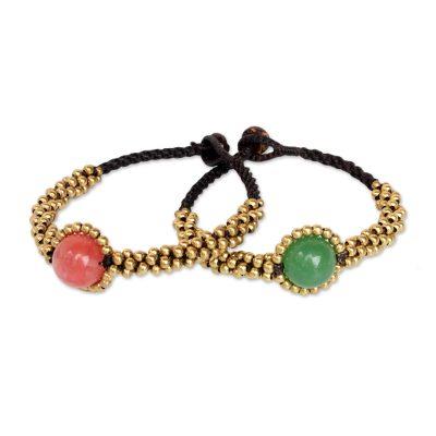 'Planet Spring' (pair) - Beaded Brass and Quartz Bracelets