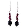 Garnet and onyx dangle earrings, 'Night of Passion'