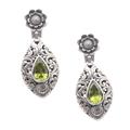 'Peridot and Sterling Silver Floral-Motif Dangle Earrings'