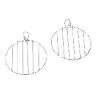 Linescope,'Sterling Silver Vertical Lines Circle Dangle Earrings'