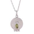 'Circular Peridot Pendant Necklace Crafted in Mexico'