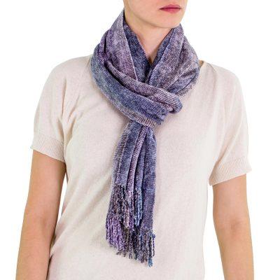 Bamboo chenille scarf, 'Highland Jacaranda'