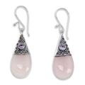 Bali Snowcap,'Handmade Rose Quartz and Amethyst Dangle Earrings'