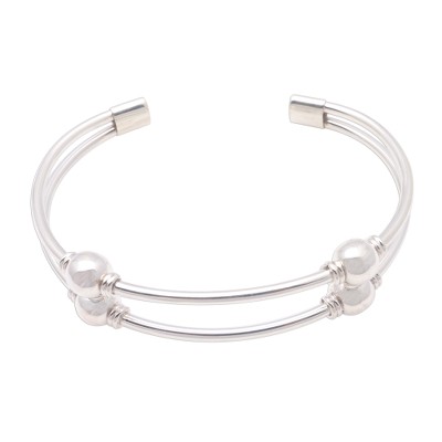 Bauble Twins,'High-Polish Sterling Silver Cuff Bracelet with Baubles'