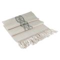 Coban Diamonds in Azure,'Alabaster Cotton Table Runner with Dark Azure Accents'