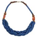 Sosongo in Blue,'Blue Braided Beaded Necklace Fair Trade Jewelry from Africa'