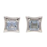 Elegance of Squares,'Square Blue Topaz Stud Earrings Crafted in Bali'