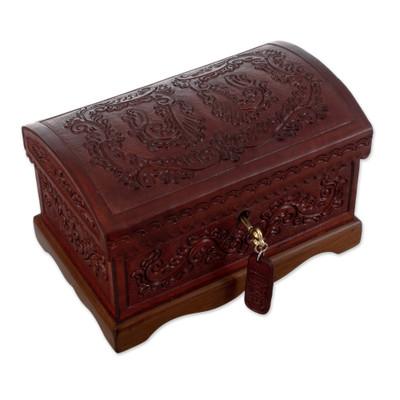 Classic Inspiration,'Embossed Leather Leaves on Mohena Wood Treasure Chest Box'