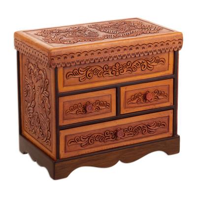 Baroque Mysteries,'Handcrafted Classic Brown Wood and Leather Jewelry Box'
