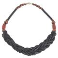 Sosongo in Black,'Handcrafted Black Braided Bead Necklace with Wood and Agate'