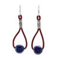 Spring Passion,'Lapis Lazuli and Karen Silver Dangle Earrings with Leather'