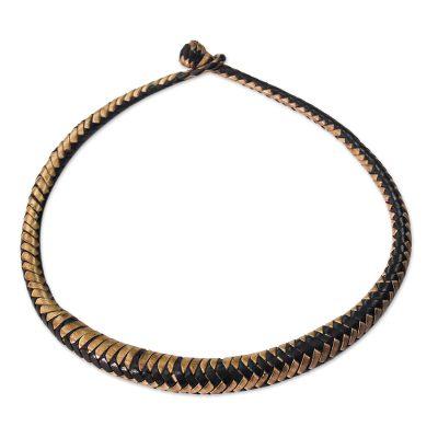 Mpusia,'Black and Brown Hand-Braided Leather Necklace from Ghana'