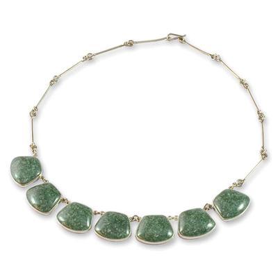 'Maya Legends in Light Green' - Handcrafted Sterling Silver Jade Necklace