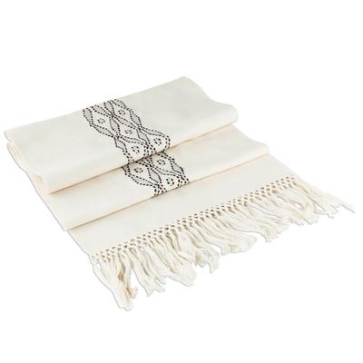 Coban Diamonds in Currant,'Hand Crafted Ivory Cotton Table Runner'