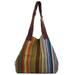 Earth and Sky,'100% Cotton Handwoven Colorful Striped Tote Handbag'