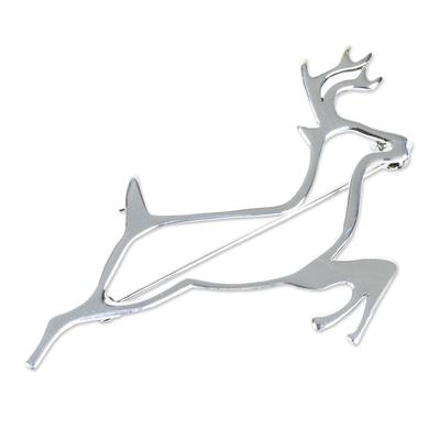 Sterling silver brooch pin, 'Deer Protector'