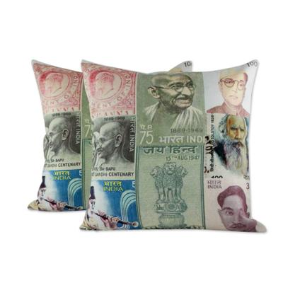 Cotton cushion covers, 'Back in Time I' (pair)