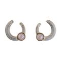 Magnificent Horseshoes,'Gold Plated Curved Rose Quartz and Rhodium Drop Earrings'