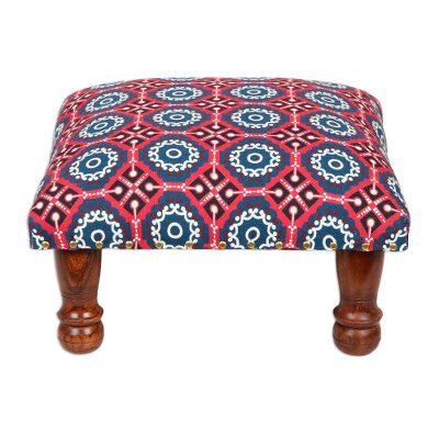 Creative Beauty,'Multicolored Ottoman with Wood Legs'