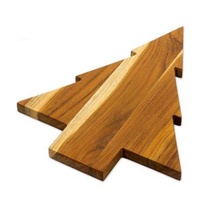 Festive Delights,'Teak Wood Tree-Shaped Cutting Board from Guatemala'