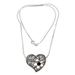 Garnet heart pendant necklace, 'Blooming Heart'