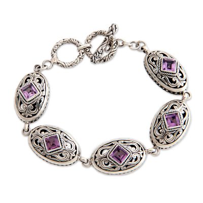 Amethyst link bracelet, 'Jungle Kingdom'