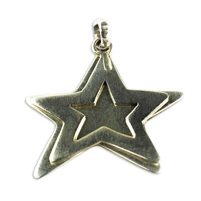 Brilliant Stars,'Sterling Silver Double Star Pendant from Ghana'
