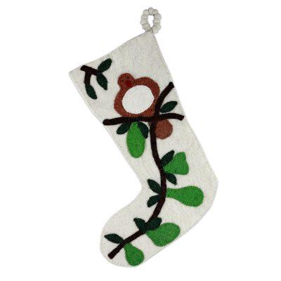 Wool Christmas stocking, 'Partridge in a Pear Tree'