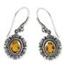 Balinese Sunflower,'Floral Sterling Silver and Citrine Dangle Earrings'