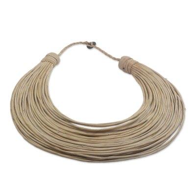 Buudu,'Handmade Beige Leather Strand Statement Necklace from Ghana'